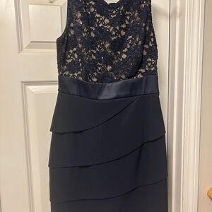 Connected Apparel Navy Lace Midi Dress